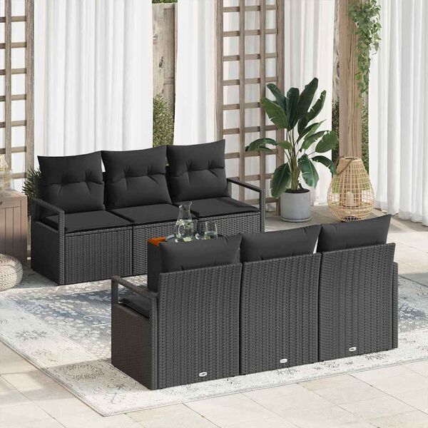 vidaXL Gartensofa-set mit Kissen 7 pcs Schwarz Poly-Rattan