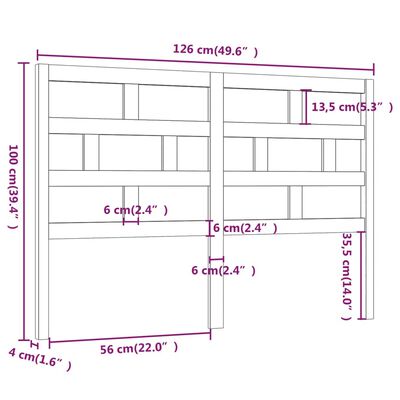 vidaXL Kopfteil Grau 126x4x100 cm Massivholz Kiefer