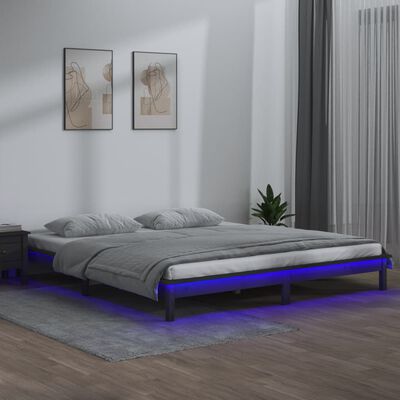 vidaXL Massivholzbett mit LEDs Grau 200x200 cm