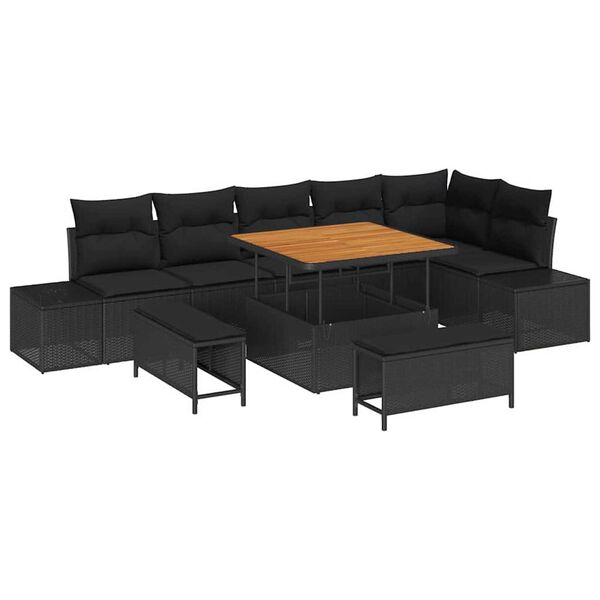 vidaXL Gartensofa-set mit Kissen 9 pcs Schwarz Poly Rattan