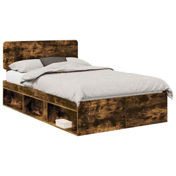 vidaXL Bettrahmen Ger&auml;ucherte Eiche 135 x 190 cm Massives Kiefernholz