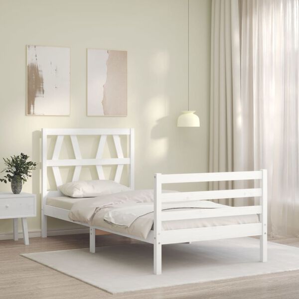 vidaXL Massivholzbett mit Kopfteil Wei&szlig; 90x200 cm