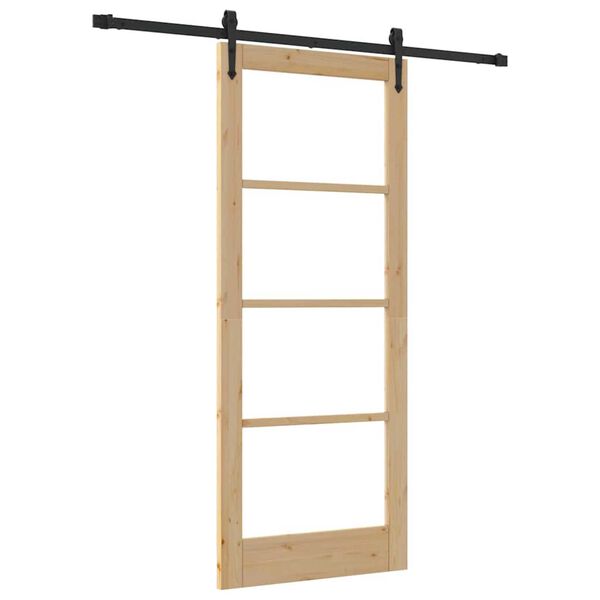 vidaXL Schiebet&uuml;r Natur 83 x 202 cm Massivholz Kiefer und Glas