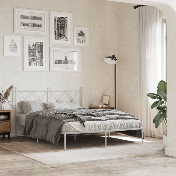 vidaXL Bettgestell mit Kopfteil Metall Wei&szlig; 140x190 cm