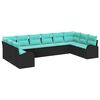 vidaXL Gartensofa-set mit Kissen 10 pcs Schwarz und T&uuml;rkis Poly-Rattan