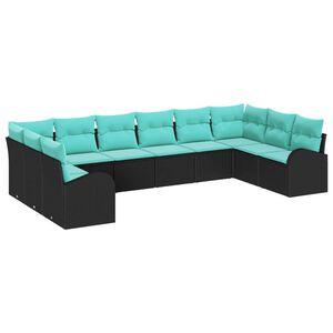 vidaXL Gartensofa-set mit Kissen 10 pcs Schwarz und T&uuml;rkis Poly-Rattan