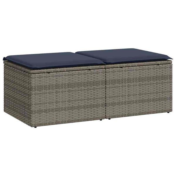 vidaXL 2-tlg. Garten-Sofagarnitur mit Kissen Grau Poly Rattan Akazie