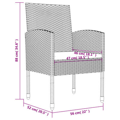 vidaXL 3-tlg. Garten-Essgruppe Grau und Schwarz Poly Rattan und Stahl