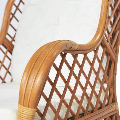 vidaXL Sessel mit Kissen Hellbraun Rattan und Leinen