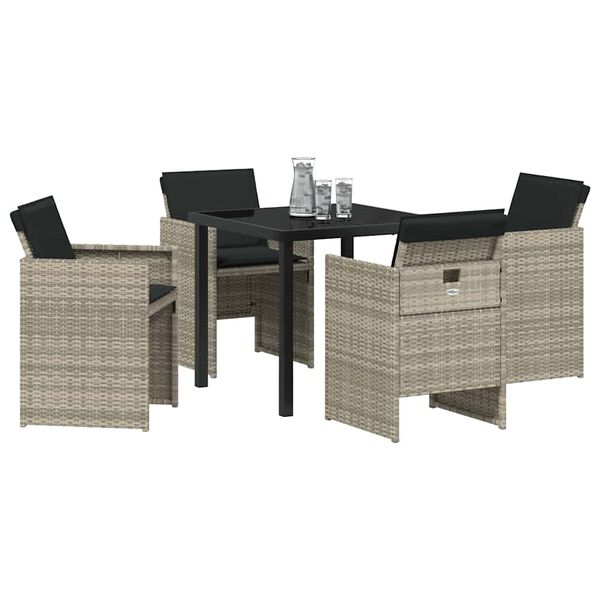 vidaXL Garten Essgruppe mit Kissen 5 pcs Hellgrau Poly-Rattan