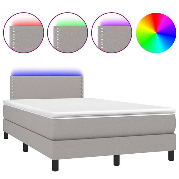 vidaXL Boxspringbett mit Matratze & LED Hellgrau 120x200 cm Stoff