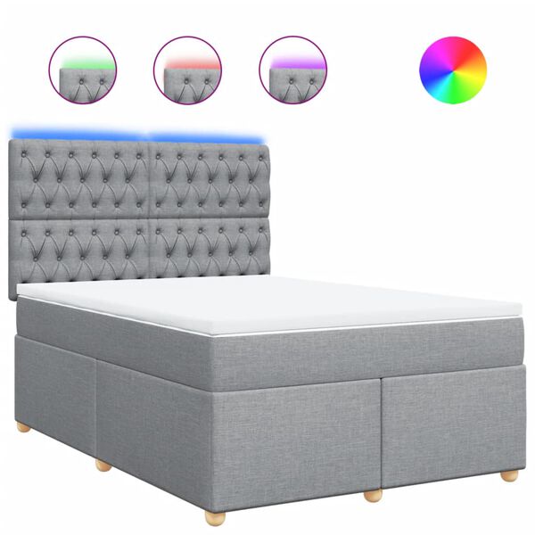 vidaXL Boxspringbett mit Matratze Hellgrau 140x200 cm Stoff