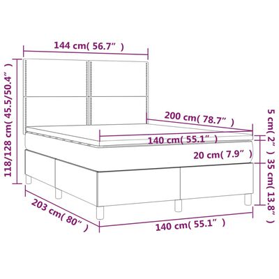 vidaXL Boxspringbett mit Matratze & LED Blau 140x200 cm Stoff