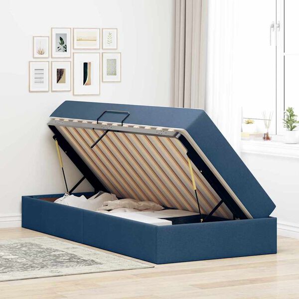vidaXL Aufbewahrungsbett mit Matratze Blau 90 x 190 cm Polyester