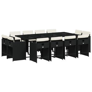 vidaXL 13-tlg. Garten-Essgruppe mit Kissen Schwarz Poly Rattan