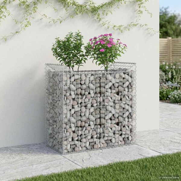 vidaXL Gabionen Hochbeet Silber 50 x 100 x 100 cm Verzinkter Stahl