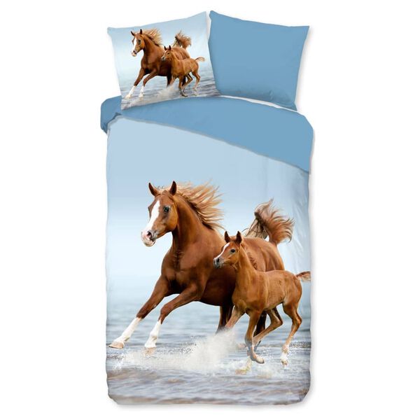 Good Morning Kinder-Bettw&auml;sche-Set FREE 140x200/220 cm Braun und Blau