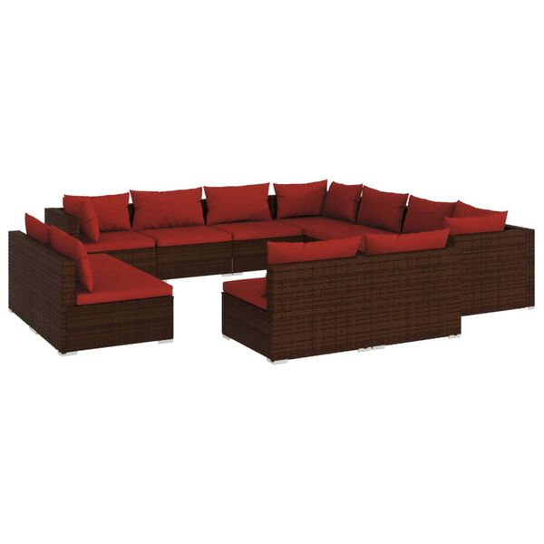 vidaXL 11-tlg. Garten-Lounge-Set mit Kissen Braun Poly Rattan