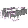 vidaXL 11-tlg. Garten-Essgruppe mit Kissen Grau Poly Rattan Glas