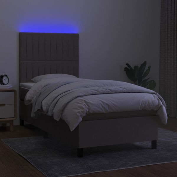 vidaXL Boxspringbett mit Matratze & LED Taupe 90x190 cm Stoff