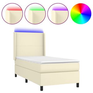 vidaXL Boxspringbett mit Matratze & LED Creme 100x200 cm Kunstleder