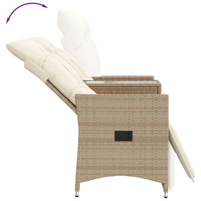 vidaXL Gartensofa 2-Sitzer Verstellbar mit Tisch Beige Poly Rattan