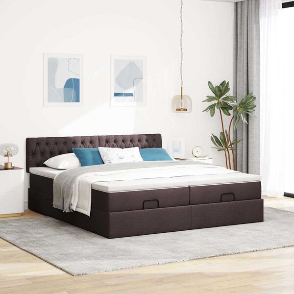 vidaXL Ottoman-Bett mit Matratzen & LEDs Dunkelbraun 200x200 cm Stoff