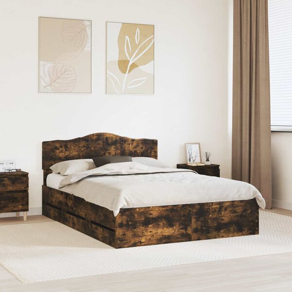 vidaXL Bettrahmen Ger&auml;ucherte Eiche 140 x 200 cm Ingenieurs Holz