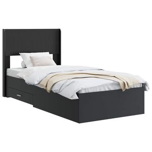 vidaXL Bettgestell mit Stauraum und Kopfteil Schwarz 75 x 190 cm
