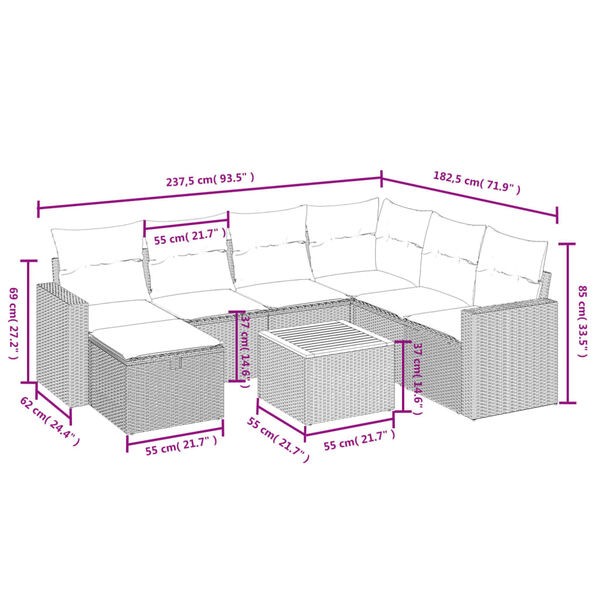 vidaXL 8-tlg. Garten-Sofagarnitur mit Kissen Beige Poly Rattan