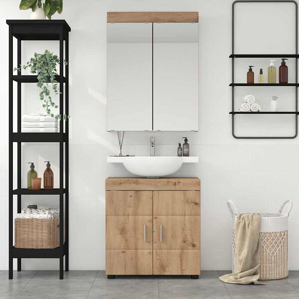 vidaXL Badezimmerm&ouml;bel-Set mit Regal TULUM Artisan-Eiche Holzwerkstoff