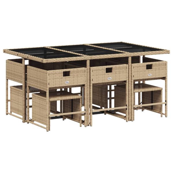 vidaXL 11-tlg. Garten-Essgruppe mit Kissen Beigemischung Poly Rattan