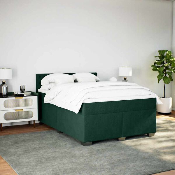 vidaXL Boxspringbett mit Matratze Dunkelgr&uuml;n 140x190 cm Samt