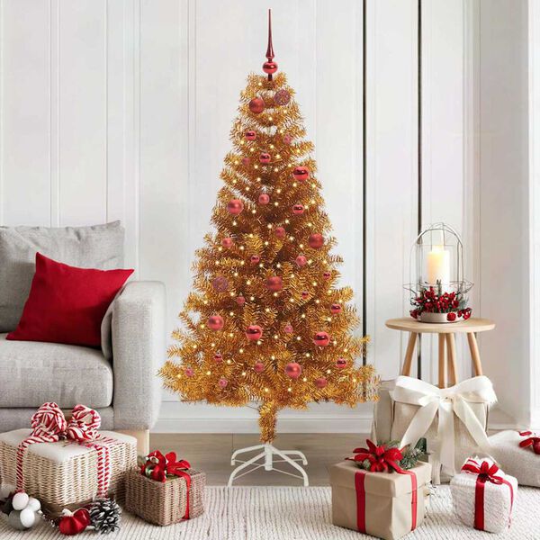 vidaXL Weihnachtsbaum mit 150 LEDs mit St&auml;nder Gold 150 cm PET