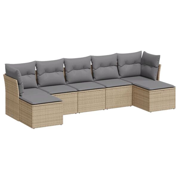 vidaXL 7-tlg. Garten-Sofagarnitur mit Kissen Beige Poly Rattan