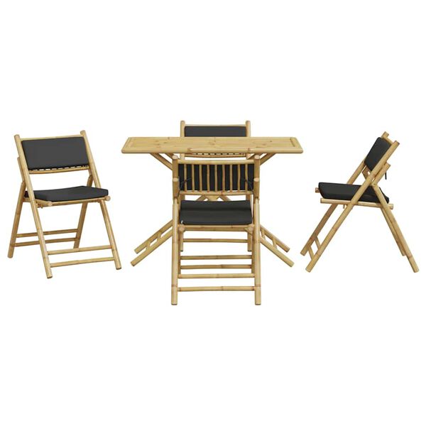 vidaXL 5-tlg. Bistro-Set Klappbar mit Dunkelgrauen Kissen Bambus
