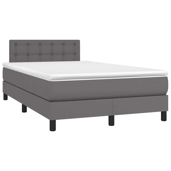 vidaXL Boxspringbett mit Matratze & LED Grau 120x190 cm Kunstleder