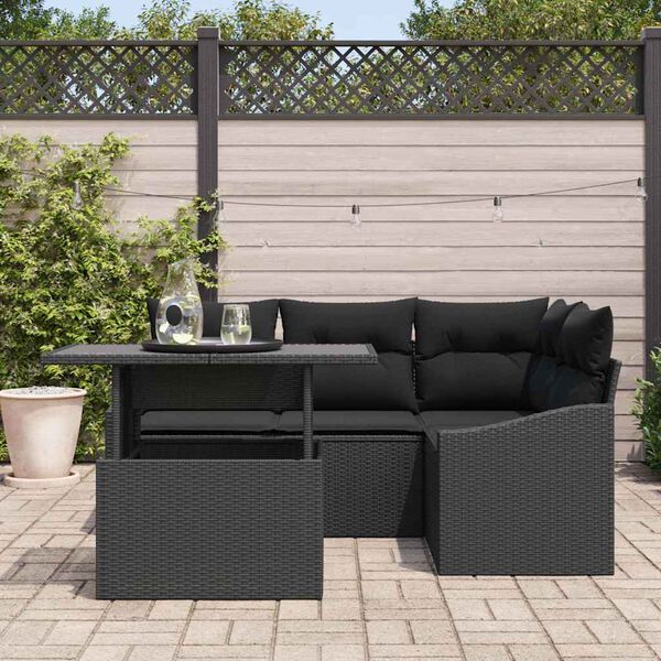 vidaXL Gartensofa-set mit Kissen 5 pcs Schwarz Poly-Rattan