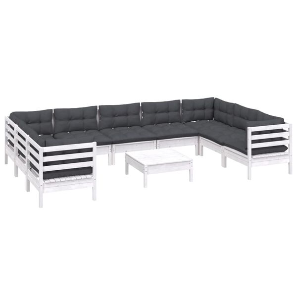 vidaXL 10-tlg. Garten-Lounge-Set mit Kissen Wei&szlig; Kiefernholz