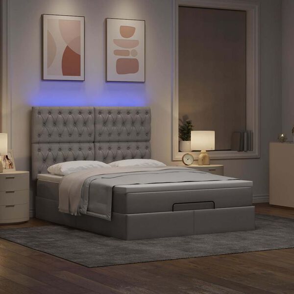 vidaXL Ottoman-Bett mit Matratze & LEDs Taupe 140x200 cm Stoff