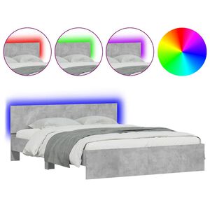 vidaXL Bettgestell mit Kopfteil LED-Beleuchtung Betongrau 150x200 cm