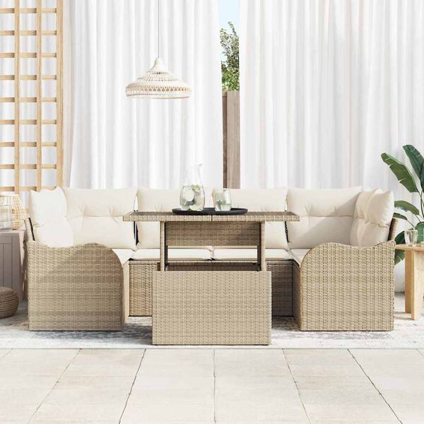 vidaXL Gartensofa-set mit Kissen 7 pcs Beige und Creme Poly-Rattan