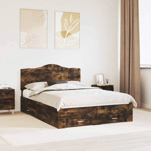 vidaXL Bettrahmen Ger&auml;ucherte Eiche 140 x 190 cm Holzwerkstoff