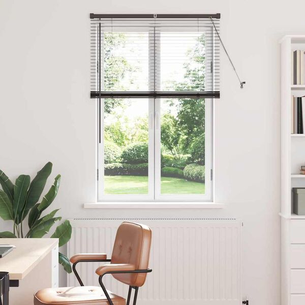 vidaXL Fensterjalousie mit Vorh&auml;ngen Schwarz Aluminium