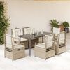 vidaXL 7-tlg. Garten-Essgruppe mit Kissen Beige Poly Rattan