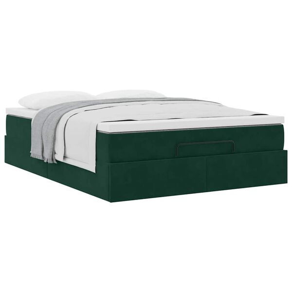 vidaXL Ottoman-Bett mit Matratze Dunkelgr&uuml;n 140x200 cm Samt