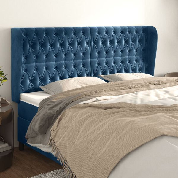 vidaXL Kopfteil mit Ohren Dunkelblau 183x23x118/128 cm Samt