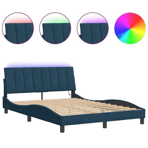 vidaXL Bettgestell mit LED ohne Matratze "Hanko" Blau 120x200 cm Samt