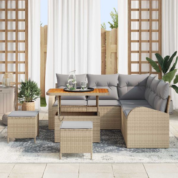 vidaXL Garten-Sofa-Set mit Kissen 8 pcs Beige Poly Rattan