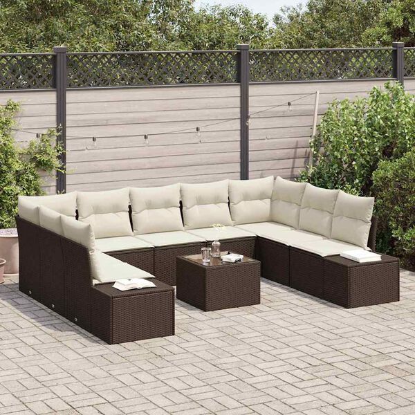 vidaXL Gartensofa-set mit Kissen 10 pcs Braun Poly-Rattan